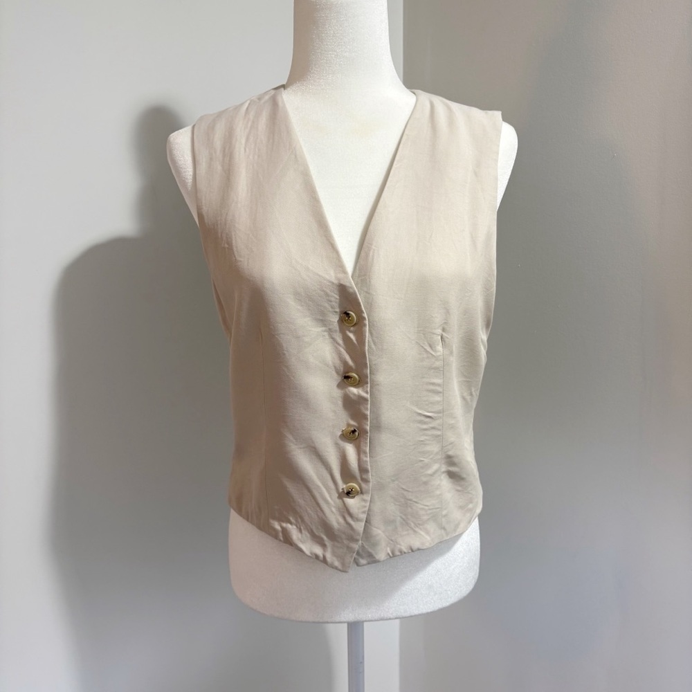 Zara Beige Waistcoat Vest Size Medium Tan Minimalist Tailored Architectural